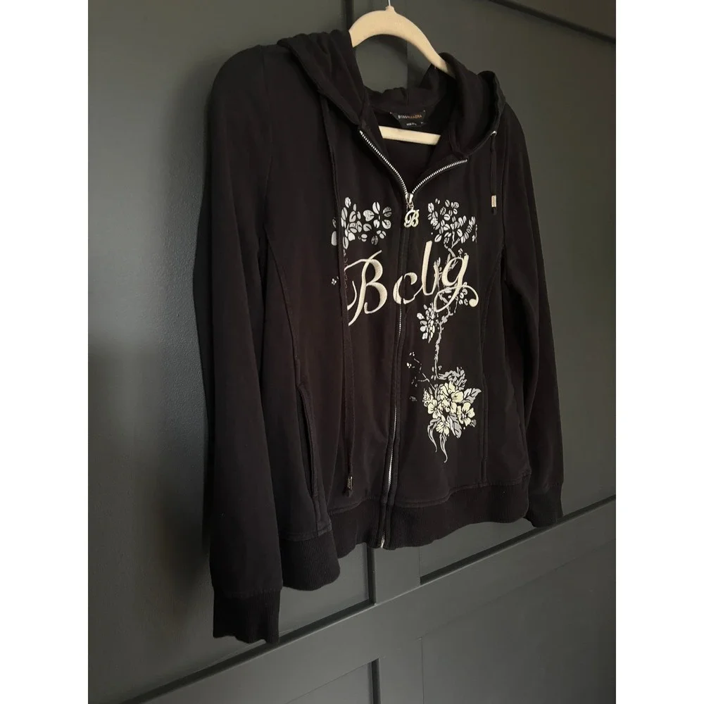 BCBG Max Azria Peacock Hoodie XL Y2K‎ Graphic Rhinestone Zip Jacket Bratz Artsy